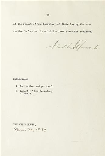 ROOSEVELT, FRANKLIN D. Typed Letter Signed, as President, to the Senate of the United States,